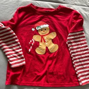 Kids Red Gingerbread Layered-Look Long Sleeve Tee with Striped Sleeves